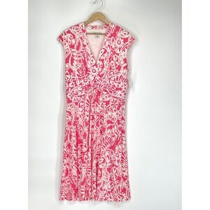 NWT Liz Claiborne Women Dress 14 A-Line Pink White Paisley V-Neck Cap Sleeve